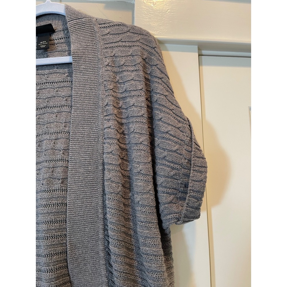 Lane Bryant Gray Cotton Cable Knit Open Front Short Sleeve Cardigan Sweater 18 - Picture 9 of 16